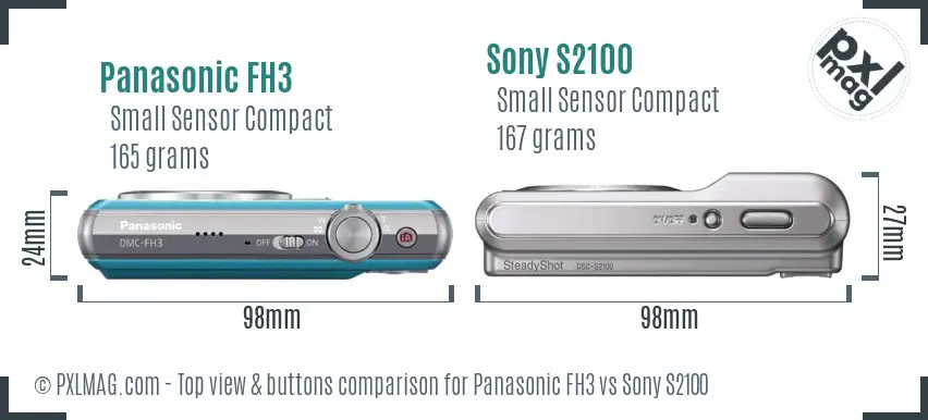 Panasonic FH3 vs Sony S2100 top view buttons comparison