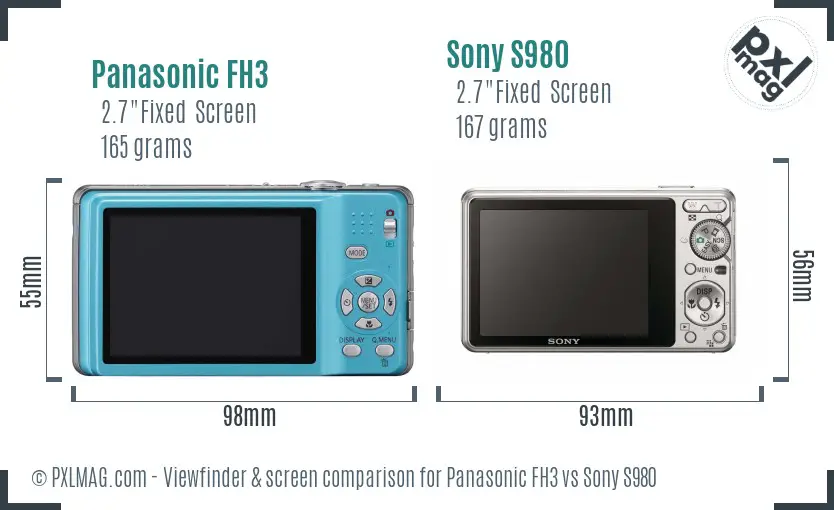 Panasonic FH3 vs Sony S980 Screen and Viewfinder comparison