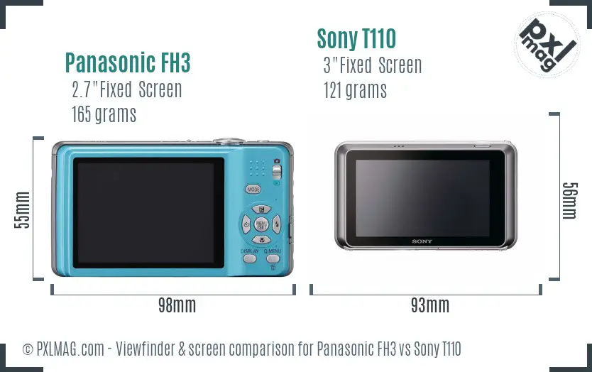Panasonic FH3 vs Sony T110 Screen and Viewfinder comparison