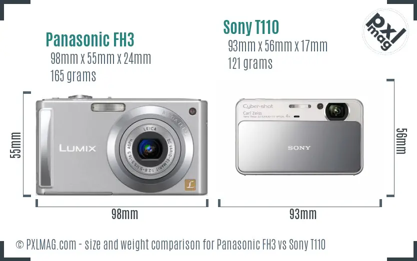 Panasonic FH3 vs Sony T110 size comparison