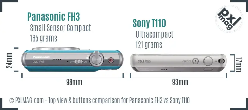Panasonic FH3 vs Sony T110 top view buttons comparison