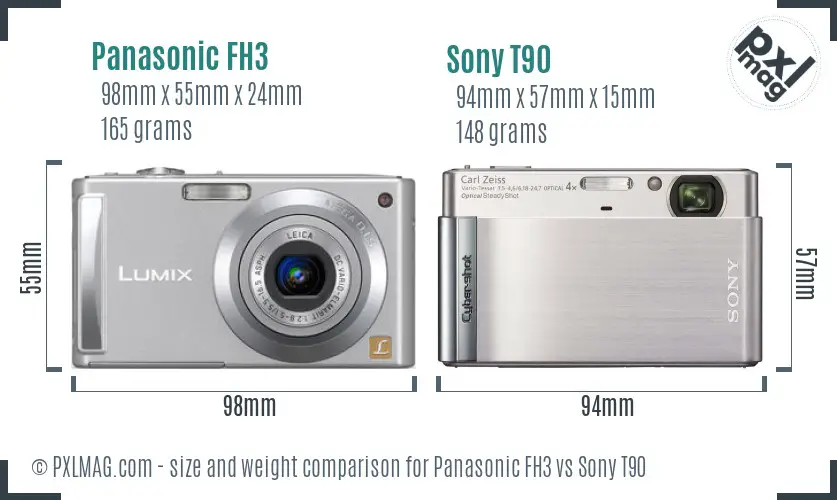 Panasonic FH3 vs Sony T90 size comparison