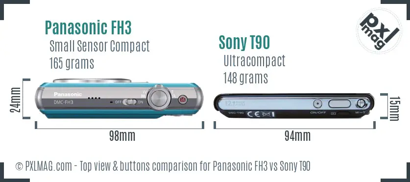 Panasonic FH3 vs Sony T90 top view buttons comparison