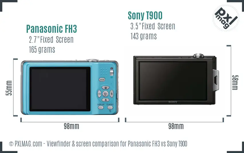 Panasonic FH3 vs Sony T900 Screen and Viewfinder comparison
