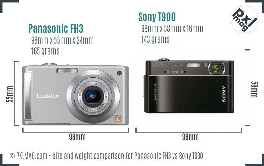 Panasonic FH3 vs Sony T900 size comparison