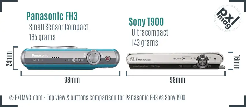Panasonic FH3 vs Sony T900 top view buttons comparison