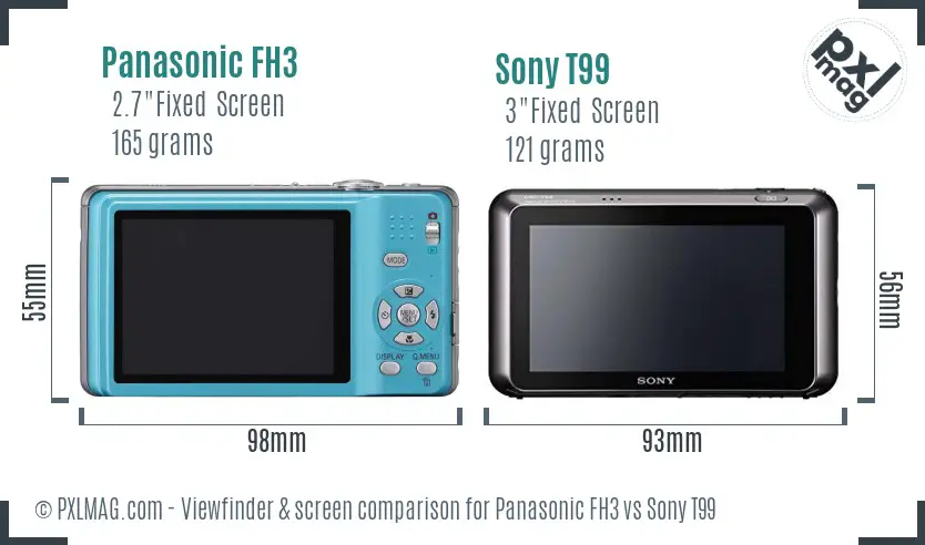 Panasonic FH3 vs Sony T99 Screen and Viewfinder comparison