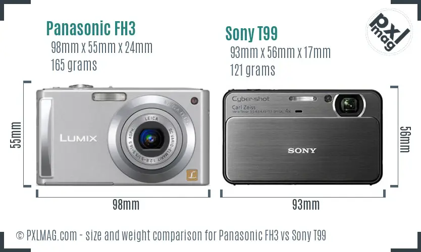 Panasonic FH3 vs Sony T99 size comparison