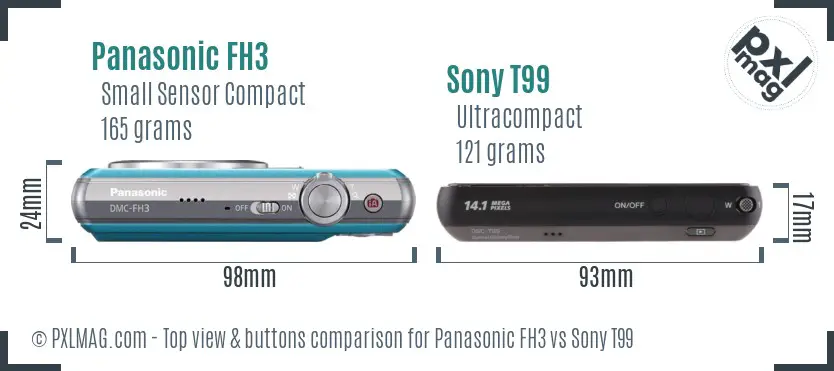 Panasonic FH3 vs Sony T99 top view buttons comparison