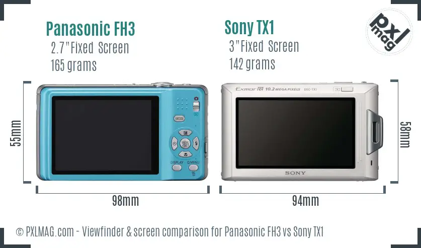 Panasonic FH3 vs Sony TX1 Screen and Viewfinder comparison