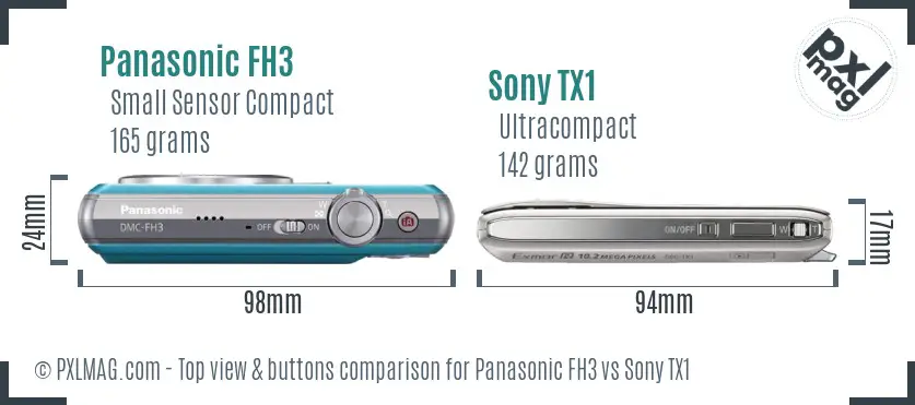 Panasonic FH3 vs Sony TX1 top view buttons comparison