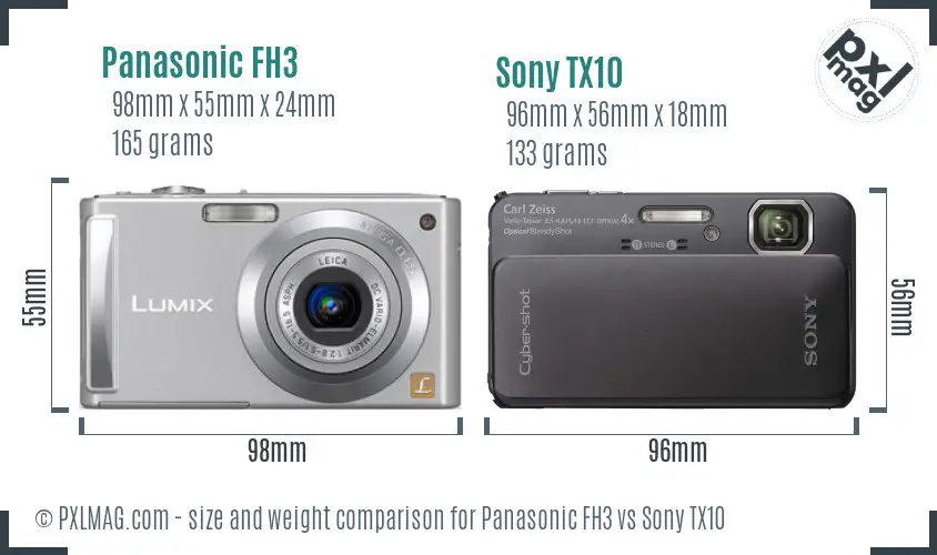 Panasonic FH3 vs Sony TX10 size comparison