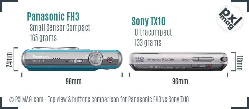 Panasonic FH3 vs Sony TX10 top view buttons comparison