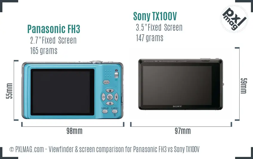 Panasonic FH3 vs Sony TX100V Screen and Viewfinder comparison
