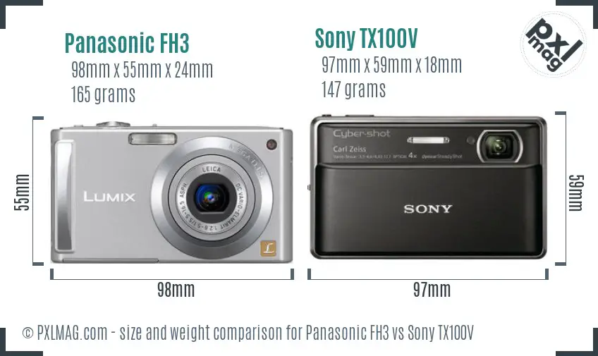 Panasonic FH3 vs Sony TX100V size comparison