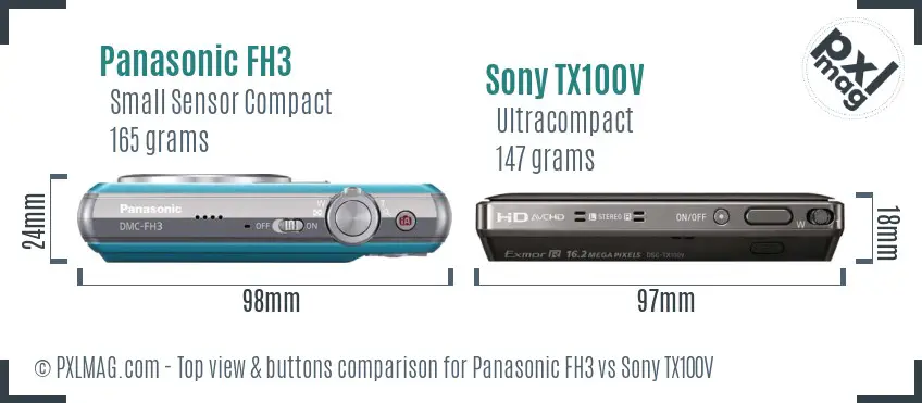 Panasonic FH3 vs Sony TX100V top view buttons comparison