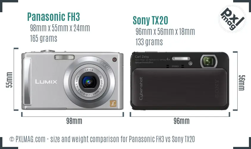 Panasonic FH3 vs Sony TX20 size comparison