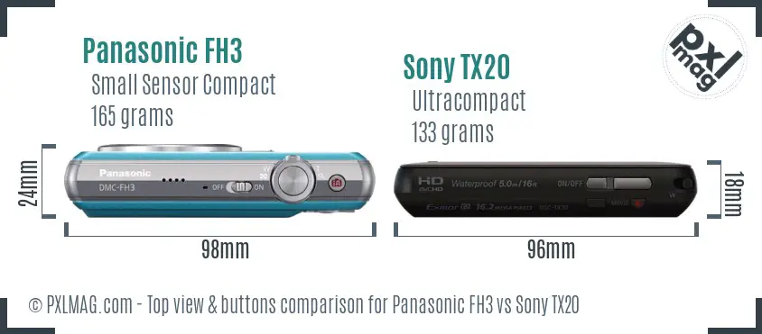 Panasonic FH3 vs Sony TX20 top view buttons comparison