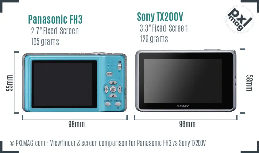 Panasonic FH3 vs Sony TX200V Screen and Viewfinder comparison