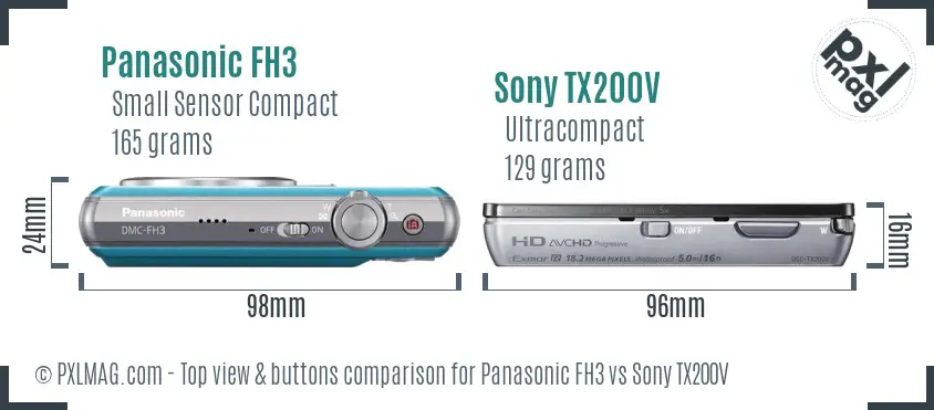 Panasonic FH3 vs Sony TX200V top view buttons comparison