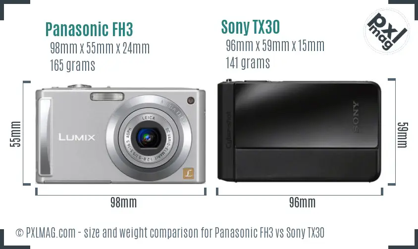 Panasonic FH3 vs Sony TX30 size comparison