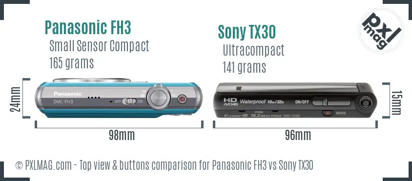 Panasonic FH3 vs Sony TX30 top view buttons comparison