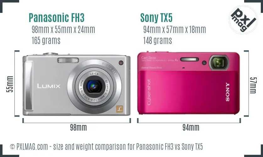 Panasonic FH3 vs Sony TX5 size comparison