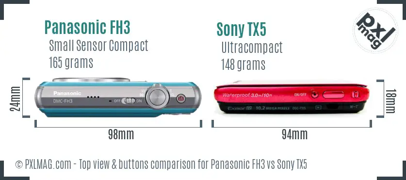 Panasonic FH3 vs Sony TX5 top view buttons comparison