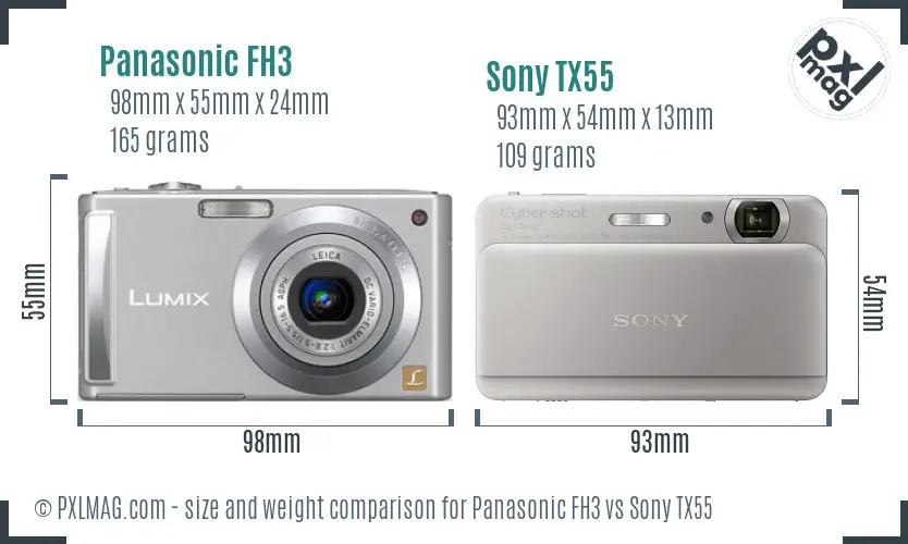 Panasonic FH3 vs Sony TX55 size comparison