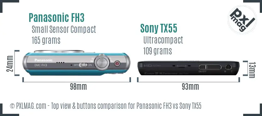 Panasonic FH3 vs Sony TX55 top view buttons comparison