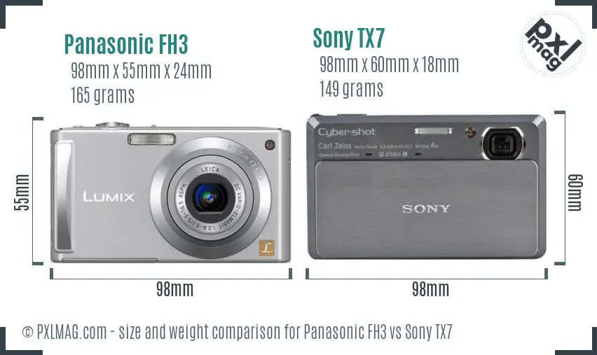 Panasonic FH3 vs Sony TX7 size comparison