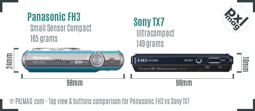 Panasonic FH3 vs Sony TX7 top view buttons comparison