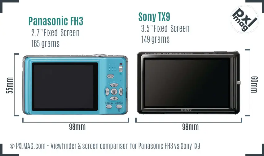 Panasonic FH3 vs Sony TX9 Screen and Viewfinder comparison