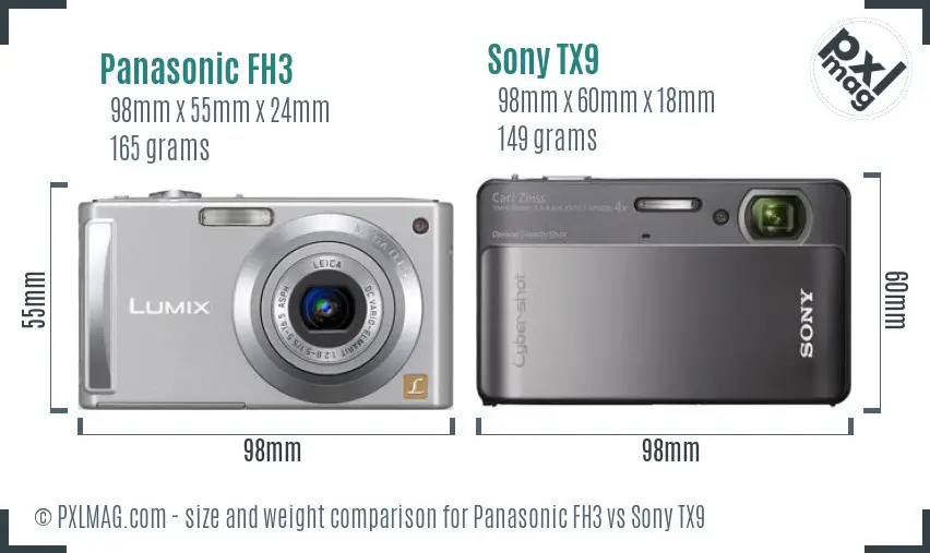 Panasonic FH3 vs Sony TX9 size comparison