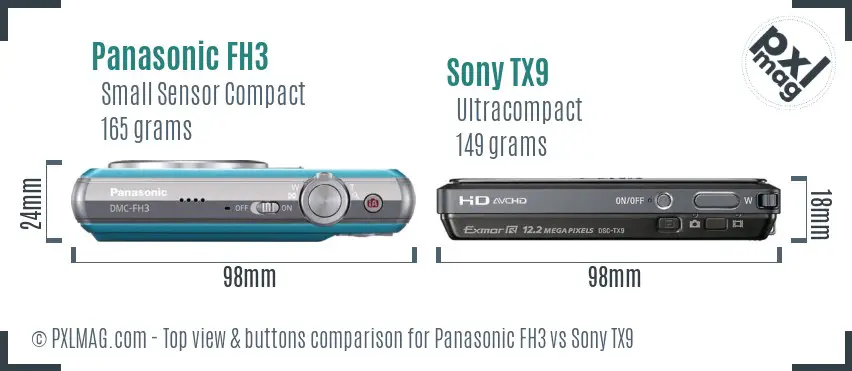 Panasonic FH3 vs Sony TX9 top view buttons comparison