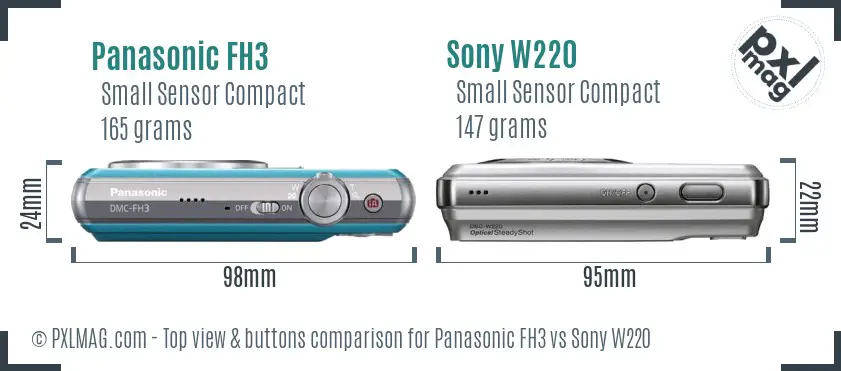 Panasonic FH3 vs Sony W220 top view buttons comparison