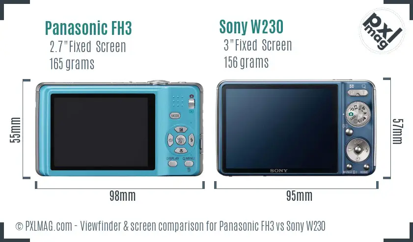 Panasonic FH3 vs Sony W230 Screen and Viewfinder comparison Panasonic FH3 vs Sony W230 Screen and Viewfinder comparison