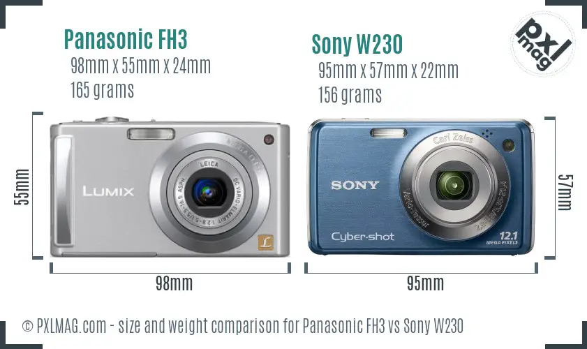 Panasonic FH3 vs Sony W230 size comparison Panasonic FH3 vs Sony W230 size comparison