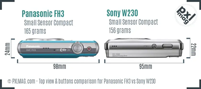 Panasonic FH3 vs Sony W230 top view buttons comparison Panasonic FH3 vs Sony W230 top view buttons comparison
