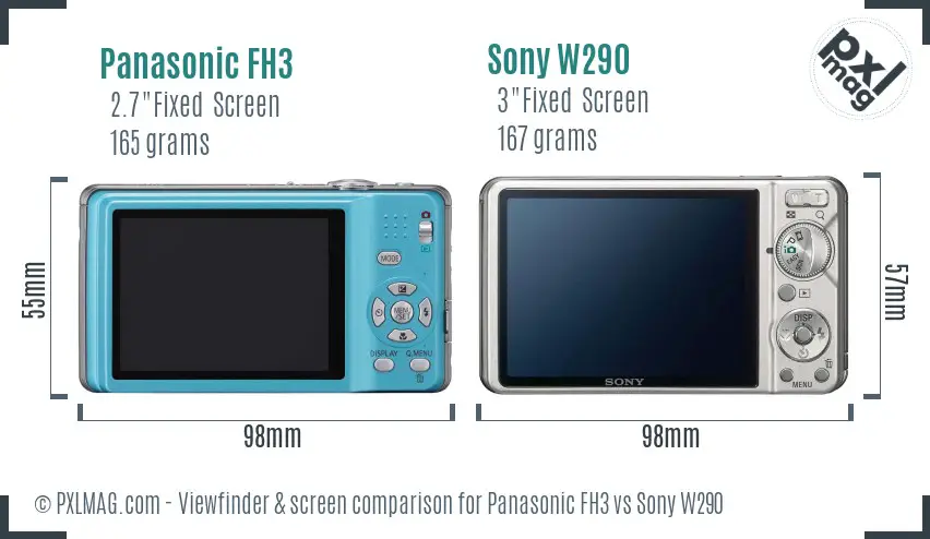Panasonic FH3 vs Sony W290 Screen and Viewfinder comparison