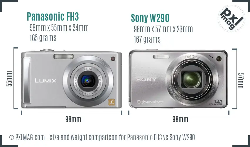 Panasonic FH3 vs Sony W290 size comparison