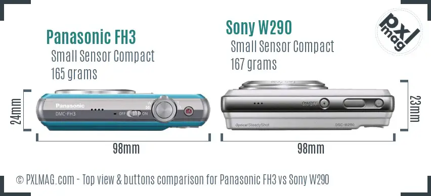 Panasonic FH3 vs Sony W290 top view buttons comparison