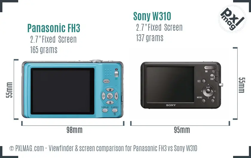 Panasonic FH3 vs Sony W310 Screen and Viewfinder comparison