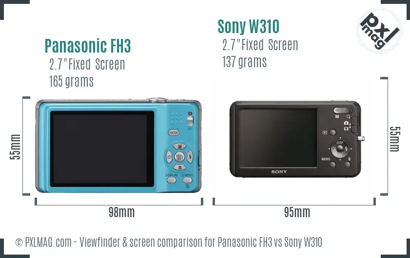 Panasonic FH3 vs Sony W310 Screen and Viewfinder comparison Panasonic FH3 vs Sony W310 Screen and Viewfinder comparison