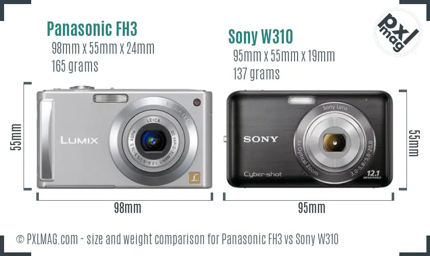 Panasonic FH3 vs Sony W310 size comparison