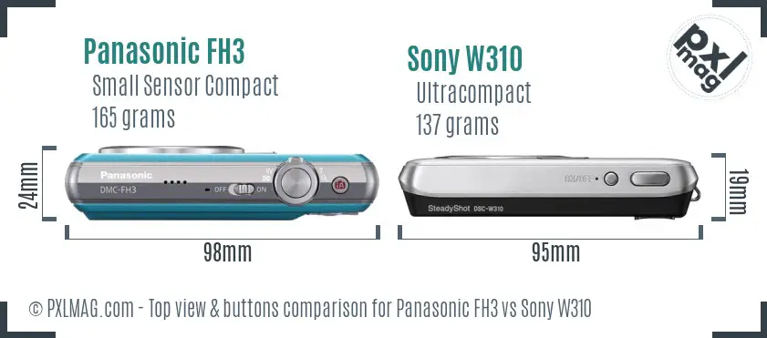 Panasonic FH3 vs Sony W310 top view buttons comparison