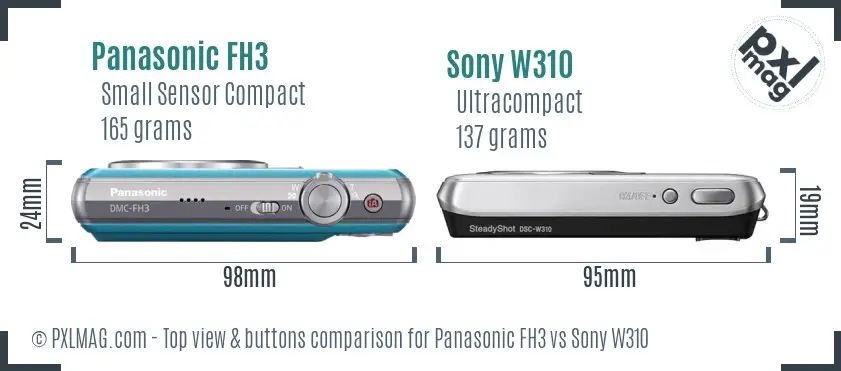 Panasonic FH3 vs Sony W310 top view buttons comparison Panasonic FH3 vs Sony W310 top view buttons comparison