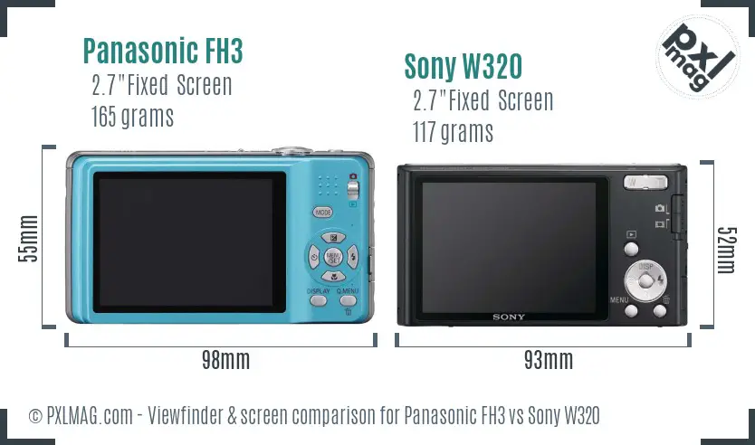 Panasonic FH3 vs Sony W320 Screen and Viewfinder comparison