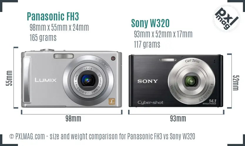 Panasonic FH3 vs Sony W320 size comparison