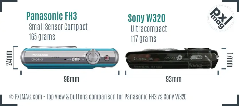 Panasonic FH3 vs Sony W320 top view buttons comparison